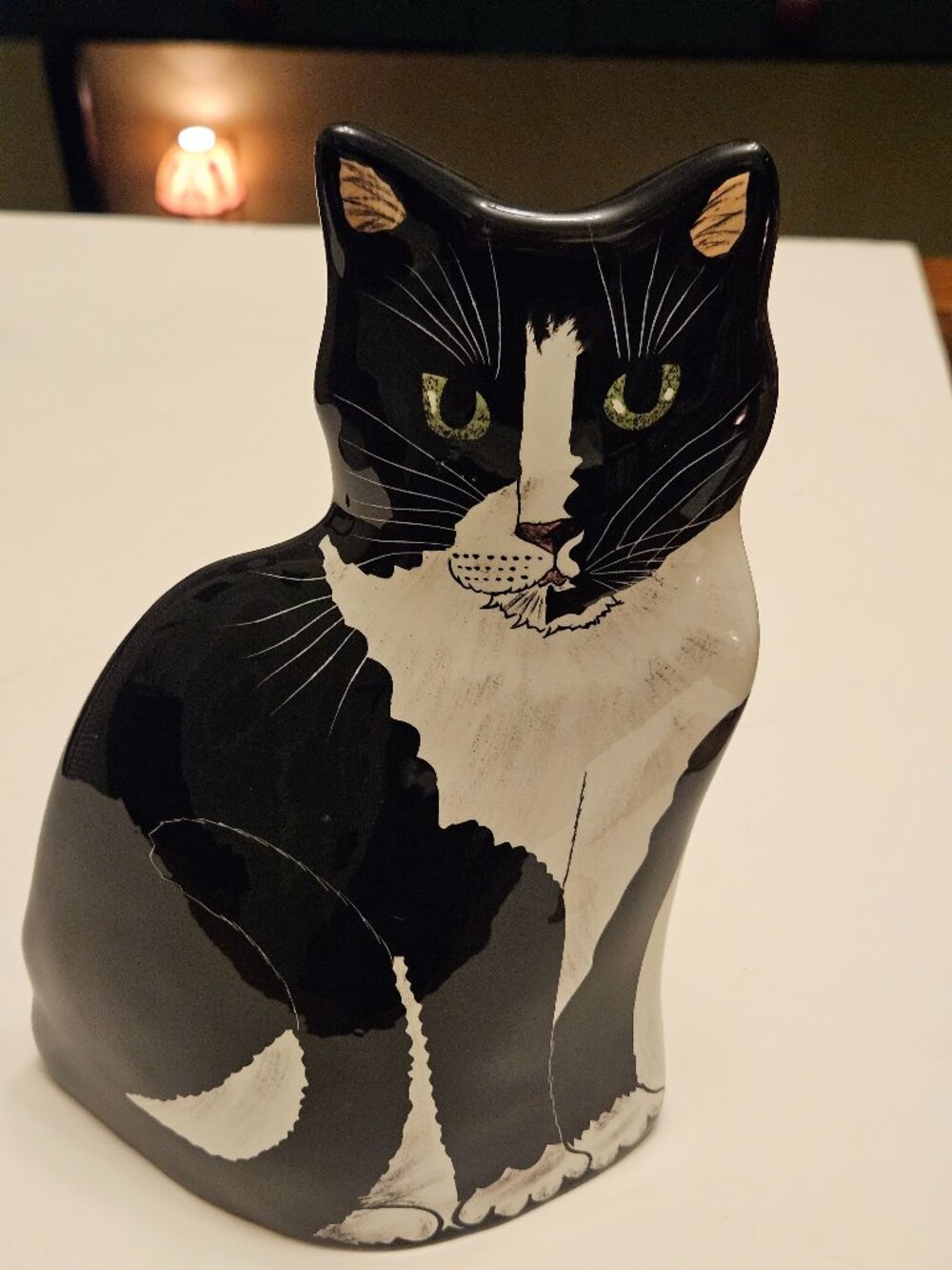 Ceramic 11" Tuxedo Cat Hand Painted Vase. Cats by Nina Lyman